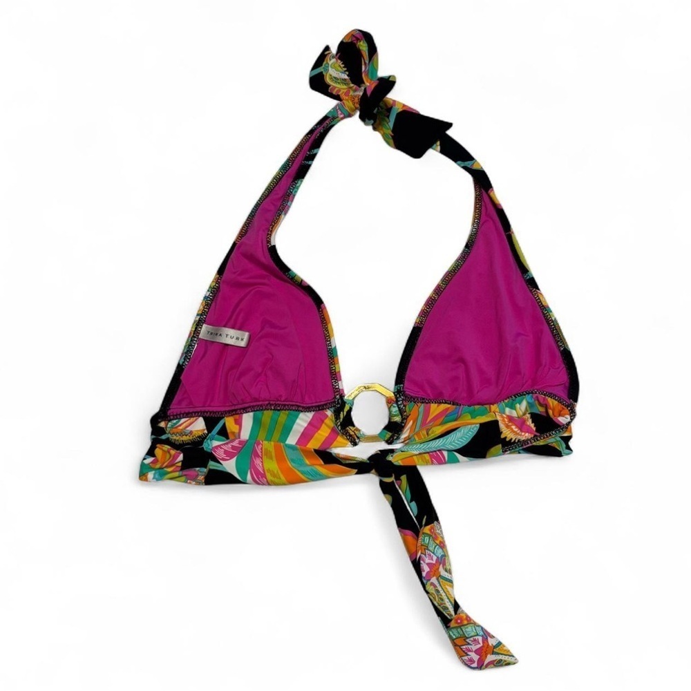 Trina Turk Bikini Top XS Small Halter Psychedelic Print Ring Tie Back Y2K - Picture 2 of 5